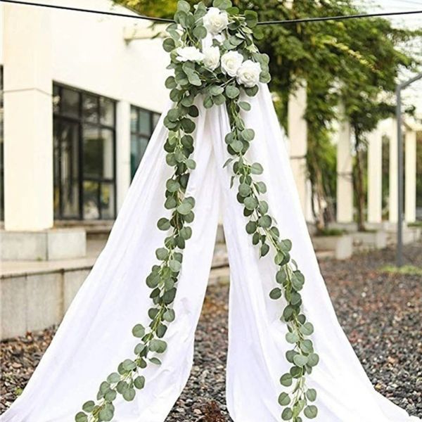 2m eucalyptus vert artificiel Garland qui laisse vigne de fausses vignes rotin plantes artificielles Ivy Wreath Wall Decor décoration de mariage