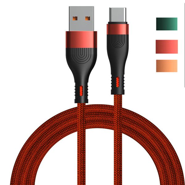 Cables trenzados de nailon de 2M, varios colores, tipo C, Cable de datos Micro USB, cable de carga rápida 2.4A para teléfonos Samsung Xiaomi Huawei