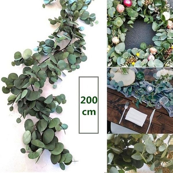 2 m décoration de mariage artificiel vert vignes d'eucalyptus rotin artificiel fausses plantes couronne de lierre décoration murale jardin vertical 1029176Q