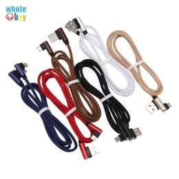 2m groothandel hoge kwaliteit 90 graden L-vormige stof game kabel micro / type C USB-gegevenskabel voor voor Android mobiele telefoon