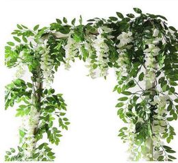 2M Wisteria Artificial Flowers Vine slinger bruiloft Arch Decoratie nep planten gebladerte rattan trailing faux bloemen home decor2548225