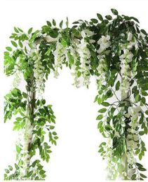 2m Wisteria fleurs artificielles vigne Garland Wedding Arch Decoration Fake Plants Foliage rotin traînante Faux Fleurs Home Decor5814990