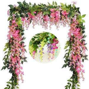 2m Wisteria fleurs artificielles vigne guirlandais fausses plantes feuillage rotin traînage faux ivy wall mariage arc décoration 240506