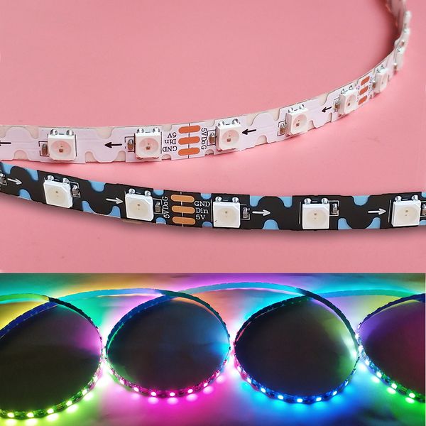 5V WS2812B 5050 RGB LED Pixel Felxible Strip Light Tape S Forma Flexible Individual Direccionable Dream Color Chasing IP20 No impermeable