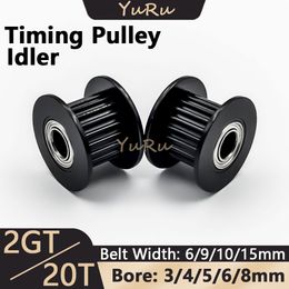 2M2GT 20TEETH TIMING PULLEY SLAY 3/4/5/6/8mm Largeur de courroie 6/9/10 / 15 mm Roue de tension noire ouverte Synchrones 3D Imprimante 3D