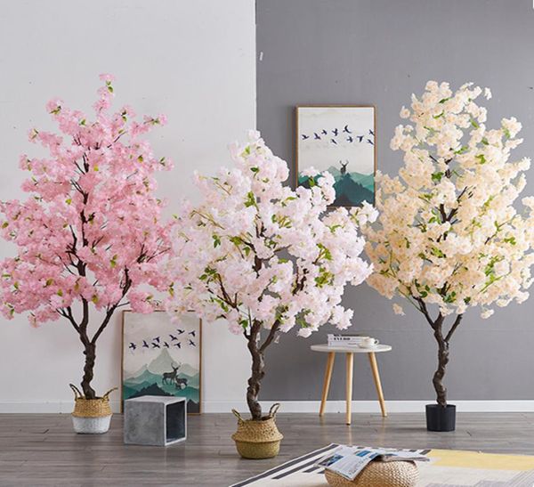 Árbol de flores de cerezo artificiales de 2M66FT de altura con jarrón para el hogar, sala de estar, bonsái, plantas de mesa, decoraciones de boda DIY7139103