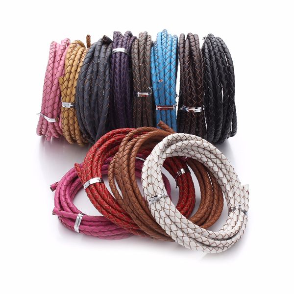 2Mètre / Lots Composants de 3 mm 4 mm Cordon en cuir tressé pour le bracelet Bijoux de collier de corde rond