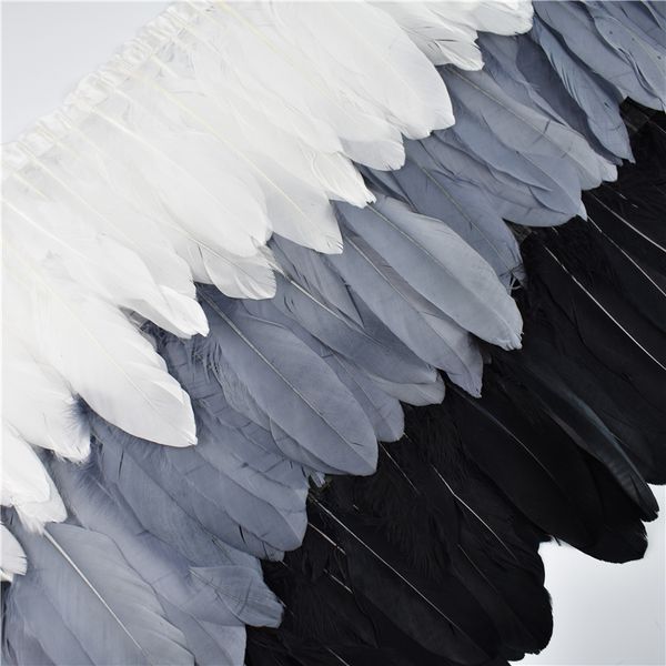 Adornos de plumas de ganso blanco y negro de 2 metros, decoración para fiesta de boda, flecos de cinta de plumas naturales para costura y artesanías