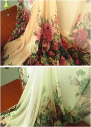 2Meterslot Green Pink Floral Print Murffon Gauze Robe Elegant Tissu TECIDO T2008109055224