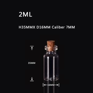 2 ml 16x35x7mm Tiny Lege Clear Cork Glasflessen Fials met kurken voor DIY, Arts, Crafts, Decoration, Feestartikelen