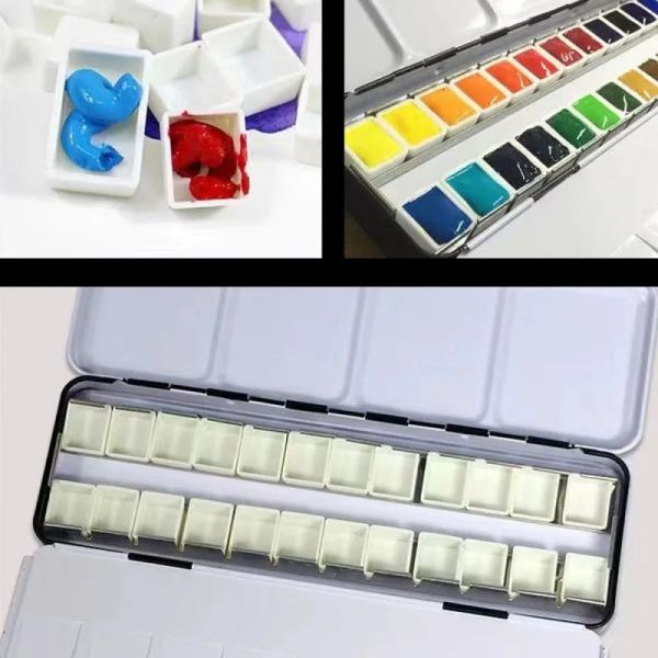 2 ml / 3,2 ml vide vide Full / demi-casserole blanc demi-pans peinture en plastique couleurs de peinture grille demi-pans artistes palette art fournitures