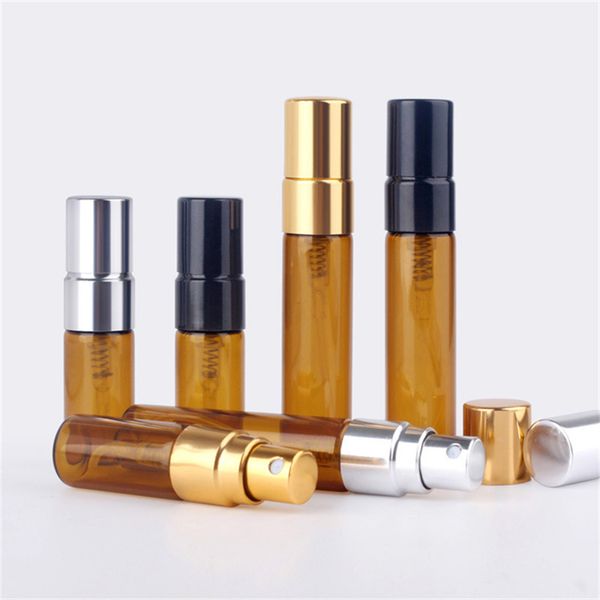 Bouteille de parfum en verre ambré avec atomiseur, récipients cosmétiques vides pour voyage, rechargeable, 2ml, 3ml, 5ml, 10ml