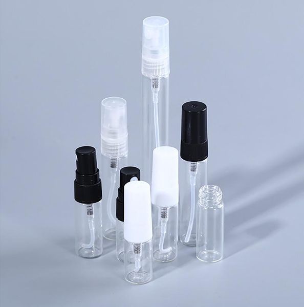 2ML 3ML 5ML 10ML Mini botella de vidrio de Perfume transparente negro botellas de cosméticos vacías tubo de prueba de muestra vidrios finos