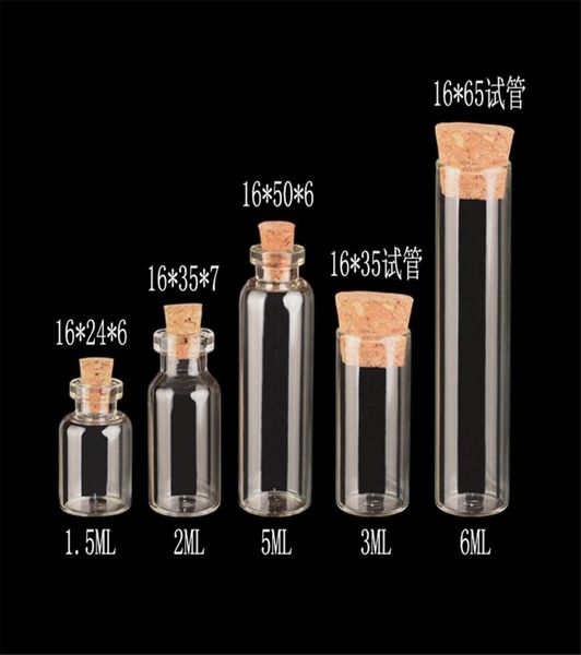 2 ml 3 ml 5 ml 6 ml de diamètre 16 mm en verre bouteilles de tube de tube petites bouteilles avec bouchons mini flacons en verre pour bouteille de cadeau d'emballage 50pcs2086440