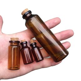 2 ml 5 ml 10 ml 50ml Amber Glass-injectieflacons met Cork Lege Bruin Tiny Glass Jars Mini Glas Flessen Fials Jars 24Units