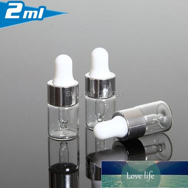 Botellas cuentagotas de vidrio transparente de 2 ml, botella de aceite esencial vacía, mini vial de muestra, collar de plata gratis