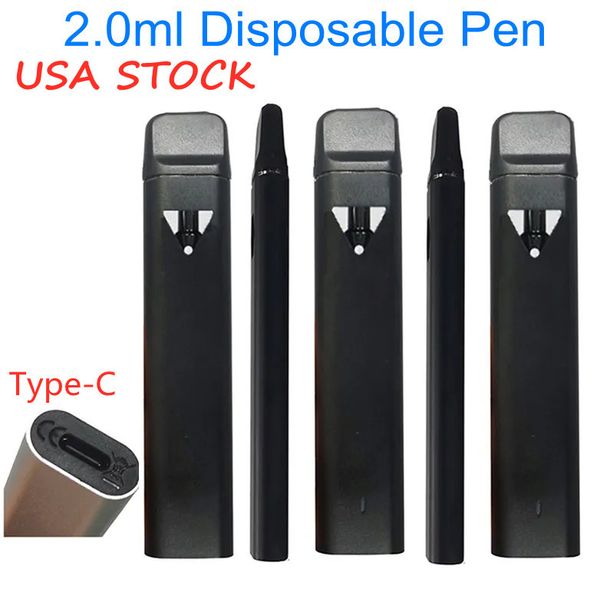 Cartucce per penna Vape usa e getta da 2 ml per vaporizzatore a olio denso Bobine in ceramica Suggerimenti a scatto Fondo piatto Tipo C Batteria ricaricabile da 350 mAh 200 pezzi / custodia vuota H02