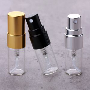 2 ml mini kleine ronde glazen containers parfumflessen verstuiver lege cosmetische containers voor monster aluminium spuitgeur flesjes
