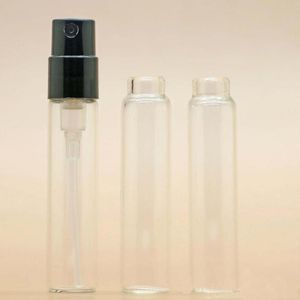 Mini botellas de perfume de vidrio transparente de 2 ml, botella de spray rellenable vacía, perfume de atomizador pequeño