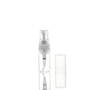 Vial atomizador de vidrio transparente rellenable de 2ML, Mini muestra de Perfume de aceite esencial de 2CC, botella de vidrio con pulverizador de bomba vacía