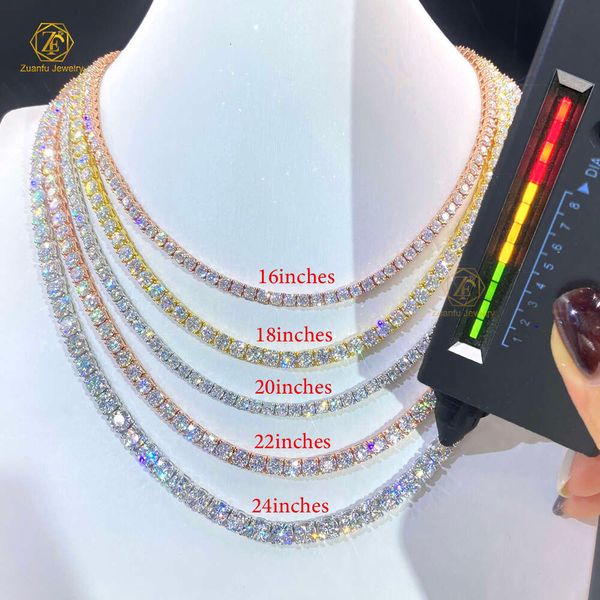 Chaîne glacée de 2Mm 3Mm 4Mm VS Hpht/Cvd, collier de Tennis en vrai diamant, Bracelet personnalisé en or 10K, bijoux