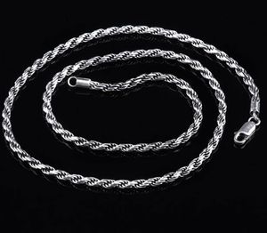 2mm 3mm corde chaîne collier 925 en argent Sterling chaînes de mode hommes femmes bijoux collier bricolage accessoires18 20 24 pouces