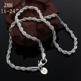 2 mm 925 Sterling Silver Twist Chain Fashion Necklace 16 18 20 22 24 26 28 30 inch dames