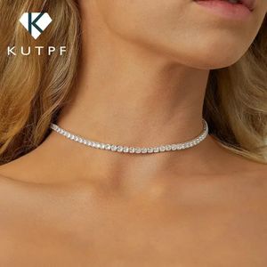 Collier de tennis en diamant 2 mm pour femmes 925 Silail Silver Plated 18K Gol Chain Collier Collier Réglable 240515