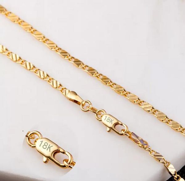 2mm chaîne plate collier pour hommes Hip Hop or 18 carats 925 chaînes en argent Sterling femmes mode bijoux à bricoler soi-même 16-24 pouces