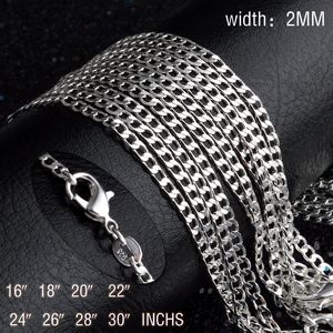 2mm Flat Oblate Snake Chain 925 Sterling Silver Plated Fashion Men Collana di gioielli per donna Ladies Girl Choker Collar 16-30 pollici