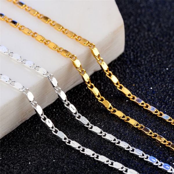 2mm chaînes plates lisses collier mode femmes chaîne plaquée or 18 carats pour hommes 925 chaînes plaquées argent colliers cadeaux bijoux à bricoler soi-même A192m