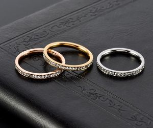 Anillos de acero de titanio para mujer de 2mm, anillo de boda de aniversario, Zirconia cúbica, anillo de compromiso apilable de media eternidad, tamaño 4-10