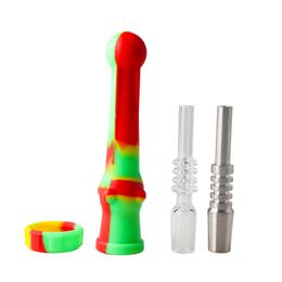 Beracky Silicone Nectar Collector Collector Tipes de tabaco de silicona de 14 mm con puntas de cuarzo y punta de titanio colorido a mano, para la plataforma de aceite de vidrio bong