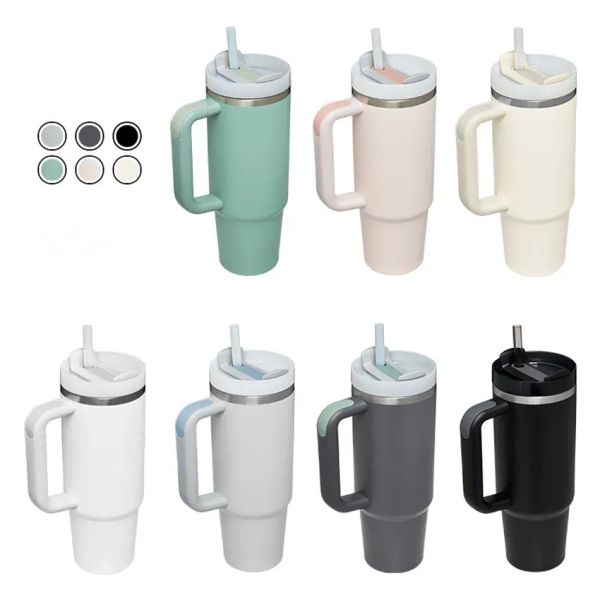 Gobelets en acier inoxydable de 2e génération de 40 oz avec couvercles à poignée pailles chopes à bière de grande capacité tasses d'extérieur gobelet de bouteille d'eau potable isolée sous vide 0206