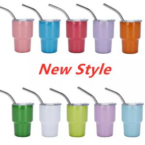 2 oz 3 oz Sublimation Mini gobelet en verre à liqueur en acier inoxydable vin bière tasse avec paille et couvercle en gros