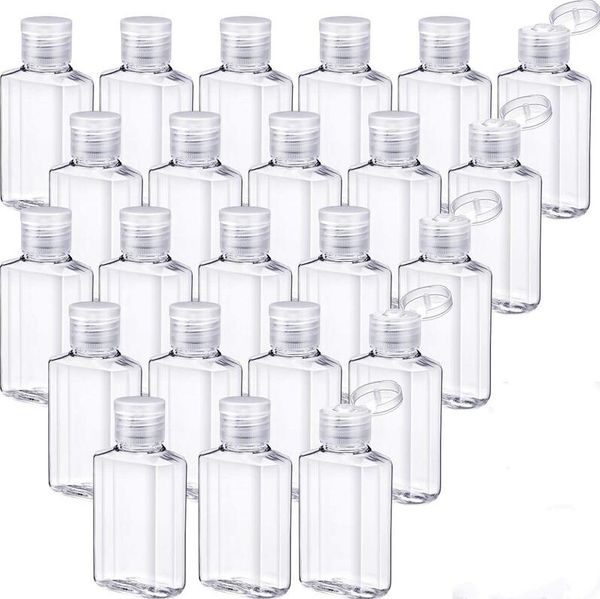 Botella vacía de plástico transparente de 30ml y 60ml, botellas de viaje, recipientes pequeños con tapa abatible para líquidos, champú, desinfectante de manos