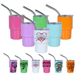 Tasses de voiture de 2 oz Mini tasse en acier inoxydable SHOT GLASS de 3 oz à double paroi avec paille et couvercle