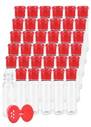 2Oz60ML Plastic Kruidenpotjes Flessen 27 Oz80ML Lege Kruidencontainers met Rode Dop voor Kruiderij Zout Peper Poeder5721417