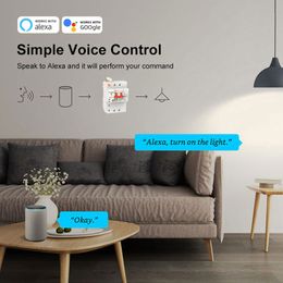 2p Phase Din Rail WiFi Tuya SmartLife Circuit Breaker, Protection des fuites, METTERIEUX Énergie à distance Lire KWH WattMeter, Alexa Control