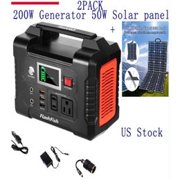 2Pack-200W Portable Power Station 40800mAh Solar Generator and 50W 18V Solar Panel Compatible with Portable Generator Smartphones