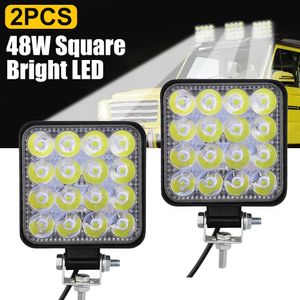 2Pack 48W carré lumineux LED projecteur travail lumière tout-terrain travail voiture SUV camion conduite antibrouillard pour Jeep Wrangler tracteurs agricoles