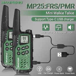 2Pack Baofeng MP25 PMR446FRS Long Range Rechargeable TypeC Charge Mini Walkie Talkie With LCD Display Flashlight Twoway Radio 240510