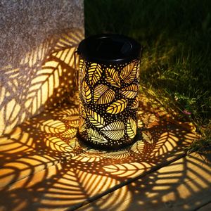 2pack Solar Lantern Lights Outdoor, Tuin Opknoping Lichten Metalen Bladpatroon Lichten Lamp voor Patio, Buiten of Tafel (blad)