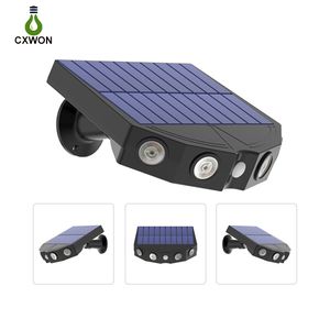 Paquete de 2 luces solares de pared para exteriores, lámparas de calle LED, cámara de simulación, Sensor de movimiento PIR, foco de camino impermeable para Patio y jardín