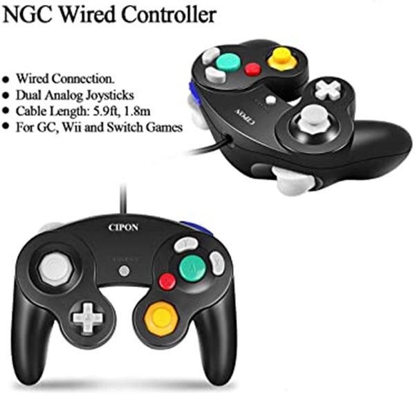 Paquete de 2 controladores con cable para GameCube Switch Classic Game NGC Controllers Wii Nintendo Super Smash Bros Ultimate con función Turbo
