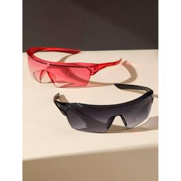 2pairs dames klassieke winkje wrap-around uit één stuk getinte lensontwerp roze zwarte mode y2k glazen voor buitentracling sport bril-accessoires.