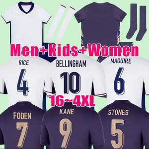 24 25 Inglaterra camisa de fútbol Bellingham Rashford Kane 2024 Euro Football Kit Home White Away Men Kits Kits Women Saka Rice Foden 16-4xl