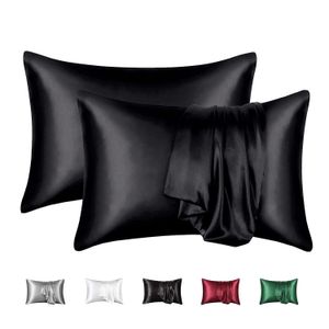 2PC 2 pièces couleur unie imitation soie taie d'oreiller en satin ensemble de taies d'oreiller enveloppe corporelle utilisé pour la décoration de la maison et de Noël 240113