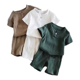 2pc jongens meisjes kleding sets 2021 zomer baby meisjes kleding katoen en linnen retro kinderen kinderkleding pakken 12m-8 jaar x0802