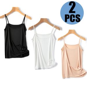 2pc Camisoles Summer Girl Sexe Strap Coton Sans manches Camisole mince Camisole Solid Top Simple Base Tops Femme Undies 240521